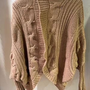 Camel color alpaca chunky cable cocoon sweater.  Size S.